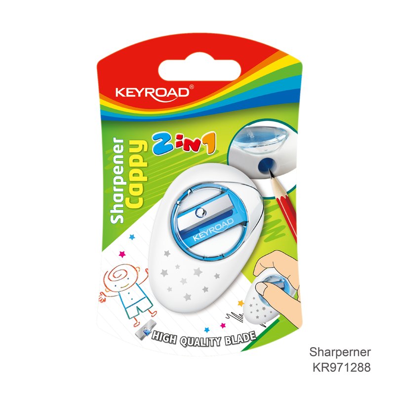 KR971288 SHARPENER WITH ERASER, CAPPY DESIGN,PC+ABS 40*20*60MM 1PC